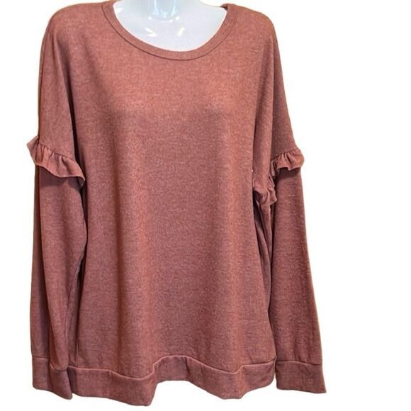 Pink Clover womens top Size XL dark mauve super soft ruffle sleeve pullover NWOT - Picture 1 of 8